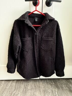 Black Sherpa Cozy Button-Up Jacket
